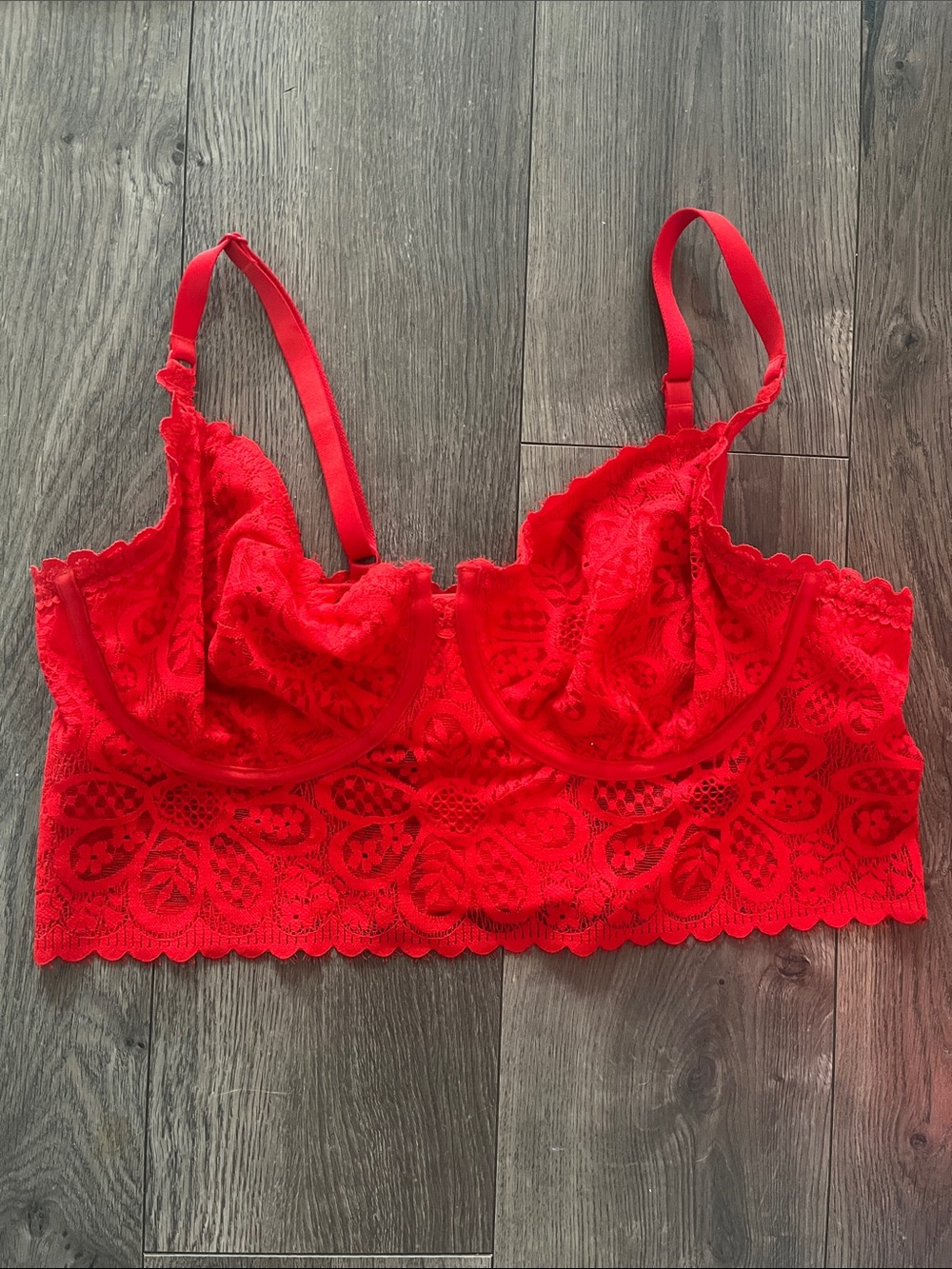 AERIE Red Lace Balconette Bra